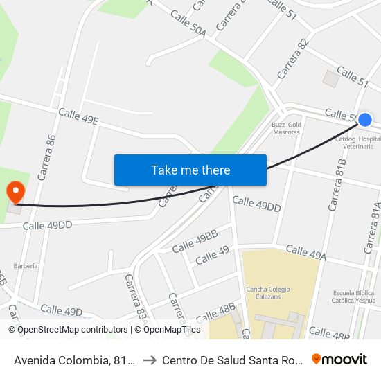 Avenida Colombia, 81a3-81a85 to Centro De Salud Santa Rosa De Lima map