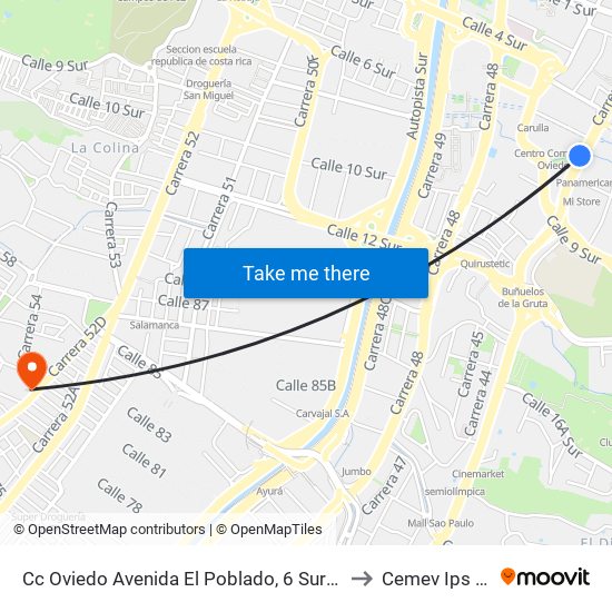 Cc Oviedo Avenida El Poblado, 6 Sur39-6 Sur113 to Cemev Ips Itagüí map