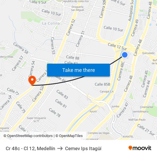 Cr 48c - Cl 12, Medellín to Cemev Ips Itagüí map