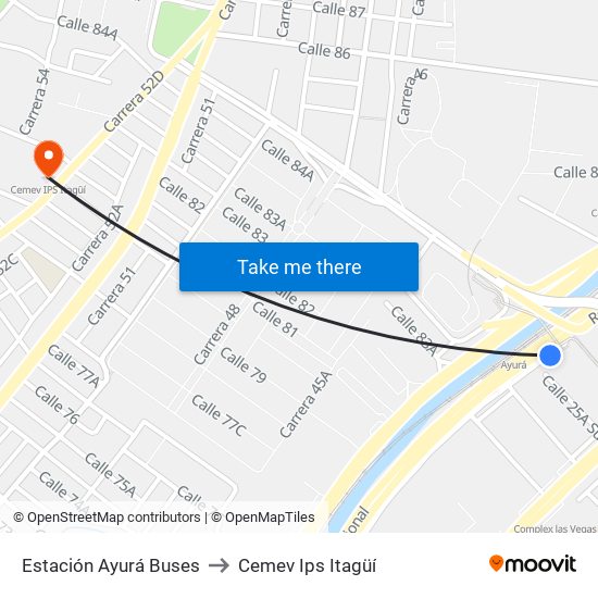 Estación Ayurá Buses to Cemev Ips Itagüí map