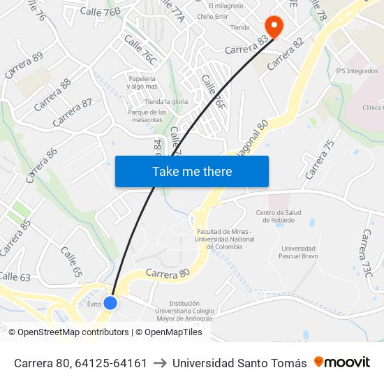 Carrera 80, 64125-64161 to Universidad Santo Tomás map