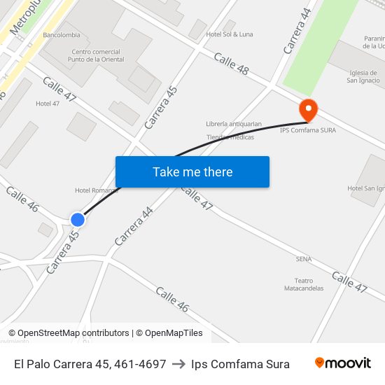 El Palo Carrera 45, 461-4697 to Ips Comfama Sura map