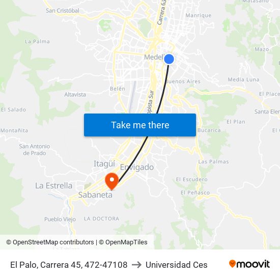 El Palo, Carrera 45, 472-47108 to Universidad Ces map