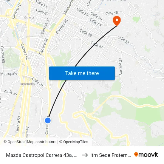 Mazda Castropol Carrera 43a, 25a-34 to Itm Sede Fraternidad map