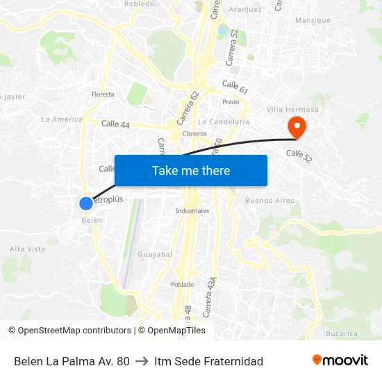 Belen La Palma Av. 80 to Itm Sede Fraternidad map