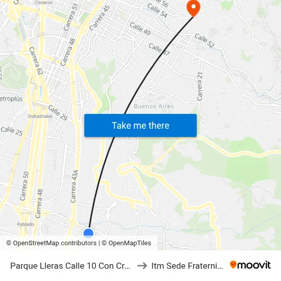 Parque Lleras Calle 10 Con Cra. 38 to Itm Sede Fraternidad map