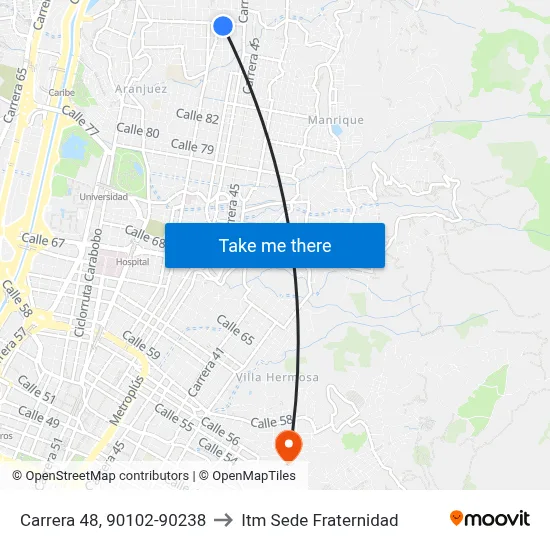 Carrera 48, 90102-90238 to Itm Sede Fraternidad map
