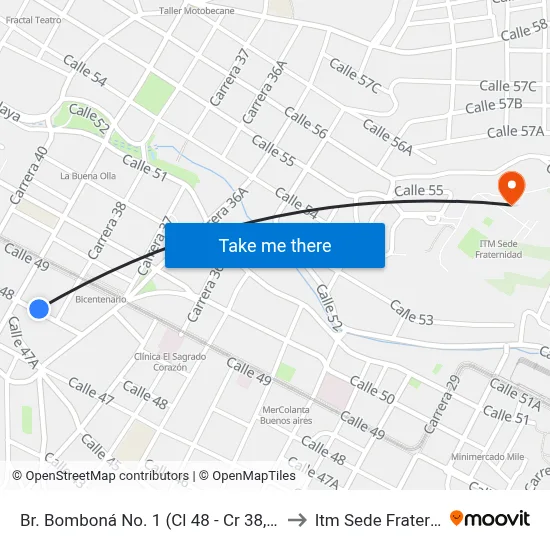 Br. Bomboná No. 1 (Cl 48 - Cr 38, Medellín) to Itm Sede Fraternidad map