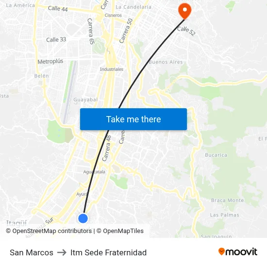San Marcos to Itm Sede Fraternidad map