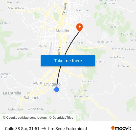 Calle 38 Sur, 31-51 to Itm Sede Fraternidad map