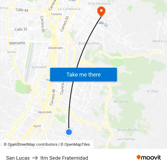 San Lucas to Itm Sede Fraternidad map