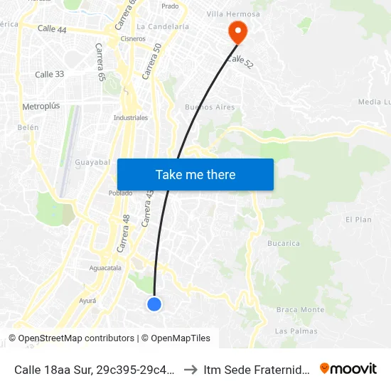 Calle 18aa Sur, 29c395-29c421 to Itm Sede Fraternidad map