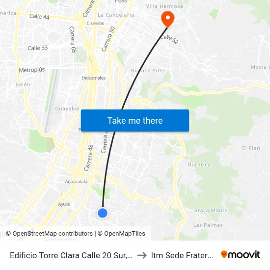 Edificio Torre Clara Calle 20 Sur, 36a-61 to Itm Sede Fraternidad map