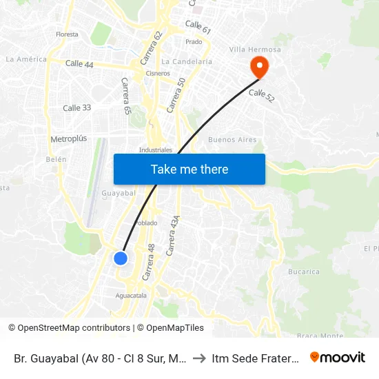 Br. Guayabal (Av 80 - Cl 8 Sur, Medellín) to Itm Sede Fraternidad map