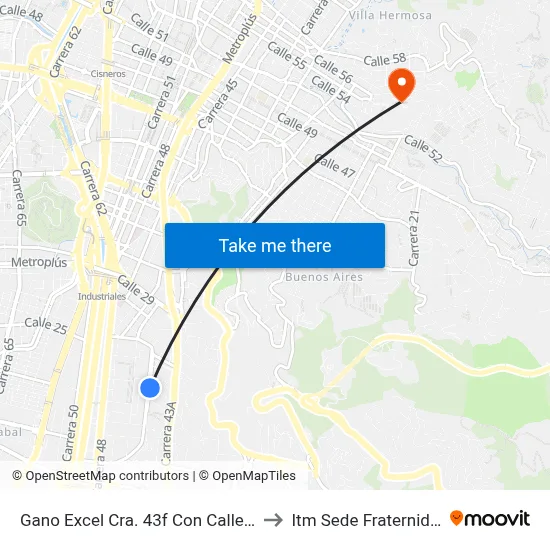 Gano Excel Cra. 43f Con Calle 19 to Itm Sede Fraternidad map