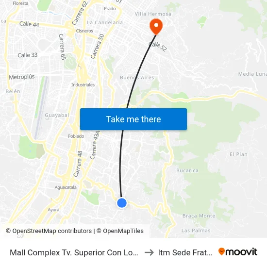 Mall Complex Tv. Superior Con Loma Los Balsos to Itm Sede Fraternidad map