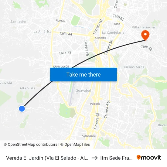 Vereda El Jardín (Vía El Salado - Altavista, Medellín) to Itm Sede Fraternidad map