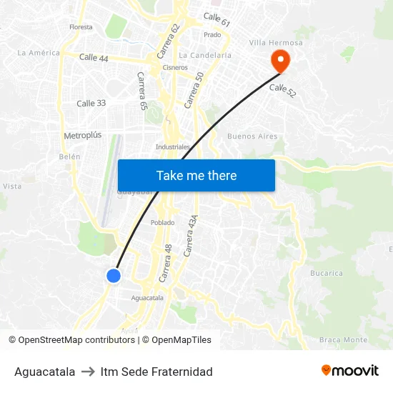 Aguacatala to Itm Sede Fraternidad map