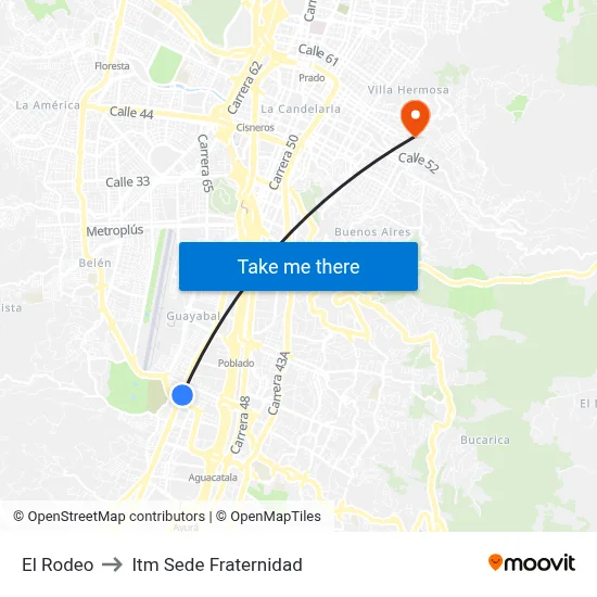 El Rodeo to Itm Sede Fraternidad map