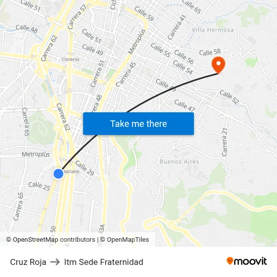 Cruz Roja to Itm Sede Fraternidad map