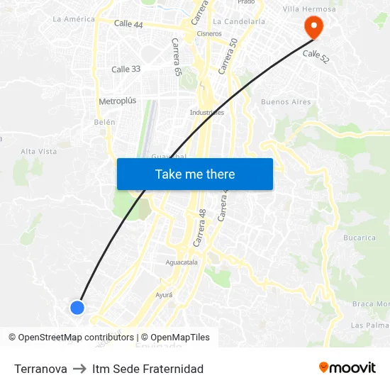 Terranova to Itm Sede Fraternidad map