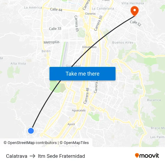 Calatrava to Itm Sede Fraternidad map