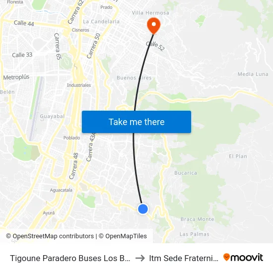 Tigoune Paradero Buses Los Balsos to Itm Sede Fraternidad map