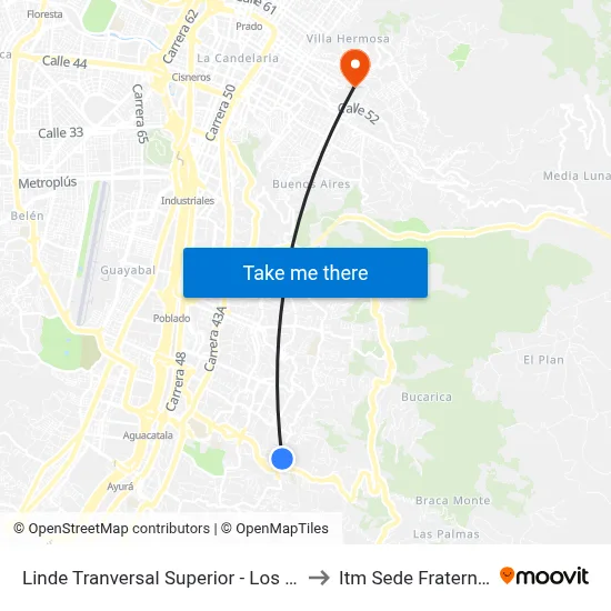 Linde Tranversal Superior - Los Balsos to Itm Sede Fraternidad map