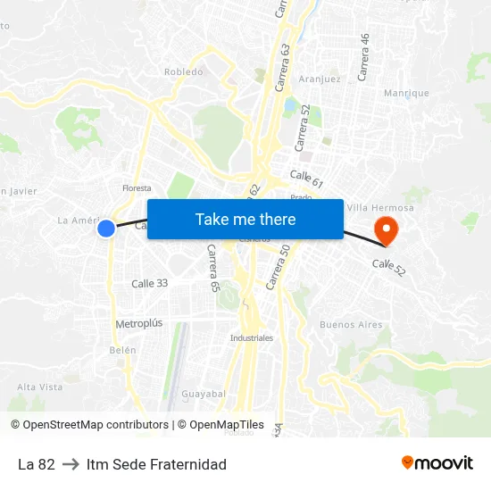 La 82 to Itm Sede Fraternidad map