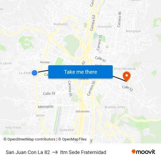 San Juan Con La 82 to Itm Sede Fraternidad map