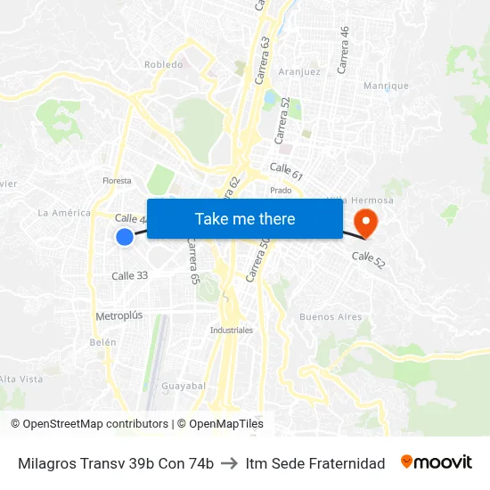 Milagros Transv 39b Con 74b to Itm Sede Fraternidad map