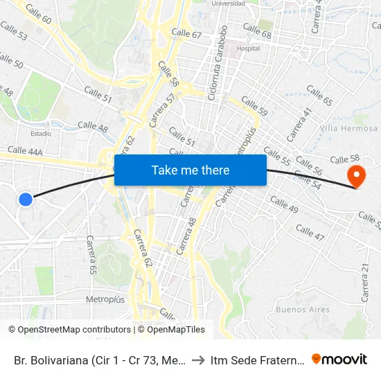 Br. Bolivariana (Cir 1 - Cr 73, Medellín) to Itm Sede Fraternidad map