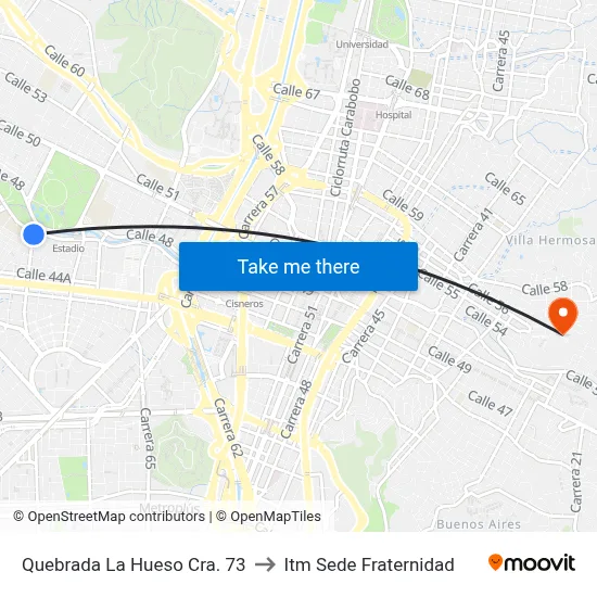 Quebrada La Hueso Cra. 73 to Itm Sede Fraternidad map