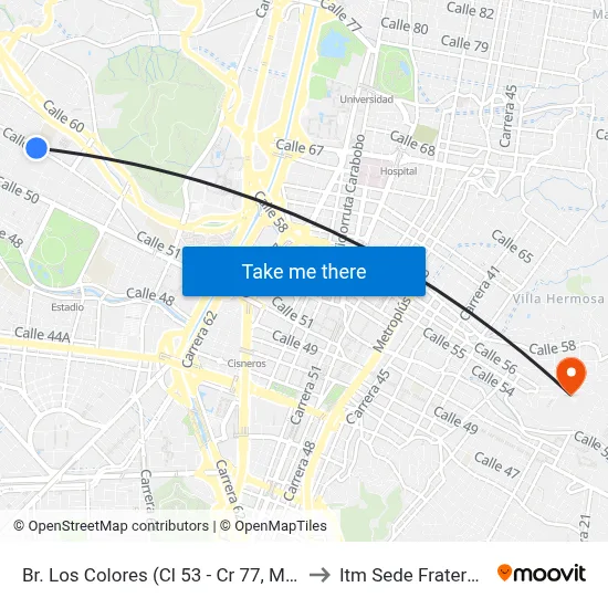 Br. Los Colores (Cl 53 - Cr 77, Medellín) to Itm Sede Fraternidad map