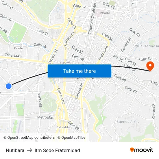 Nutibara to Itm Sede Fraternidad map