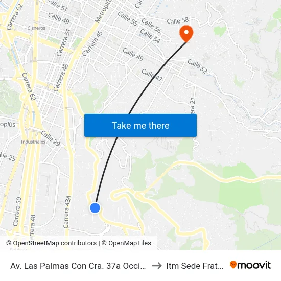 Av. Las Palmas Con Cra. 37a Occidente - Oriente to Itm Sede Fraternidad map