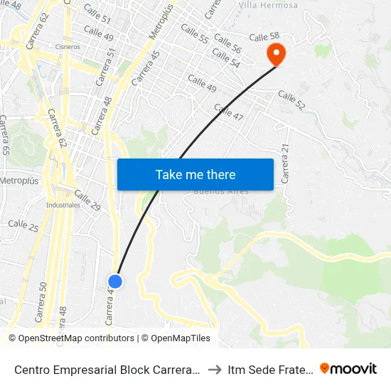 Centro Empresarial Block Carrera 43a, 17-106 to Itm Sede Fraternidad map