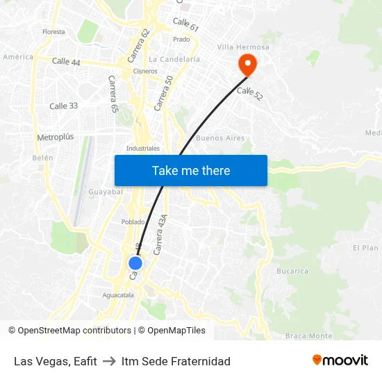 Las Vegas, Eafit to Itm Sede Fraternidad map