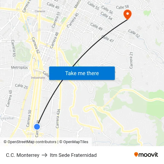 C.C. Monterrey to Itm Sede Fraternidad map