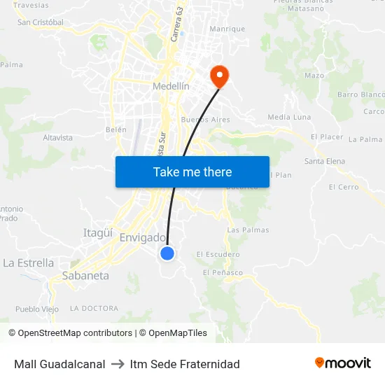 Mall Guadalcanal to Itm Sede Fraternidad map