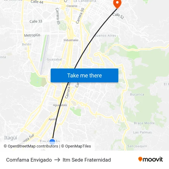 Comfama Envigado to Itm Sede Fraternidad map