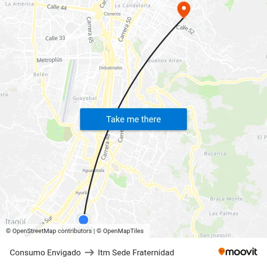 Consumo Envigado to Itm Sede Fraternidad map