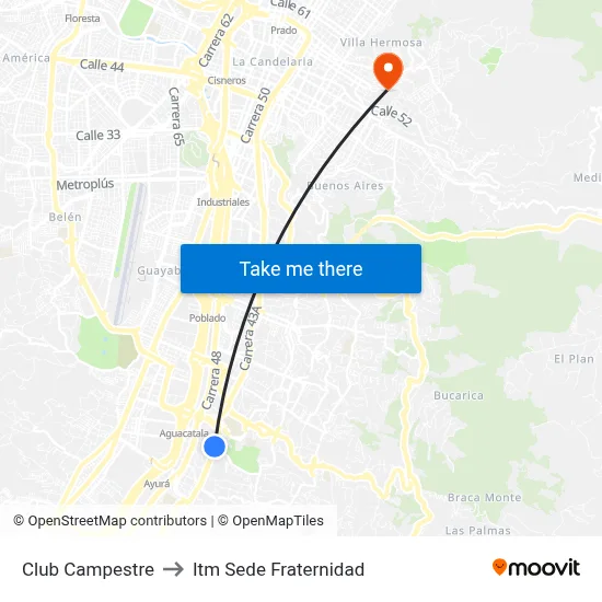 Club Campestre to Itm Sede Fraternidad map