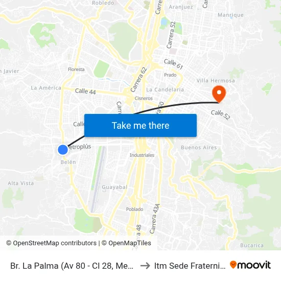 Br. La Palma (Av 80 - Cl 28, Medellín) to Itm Sede Fraternidad map