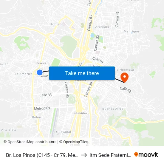 Br. Los Pinos (Cl 45 - Cr 79, Medellin to Itm Sede Fraternidad map