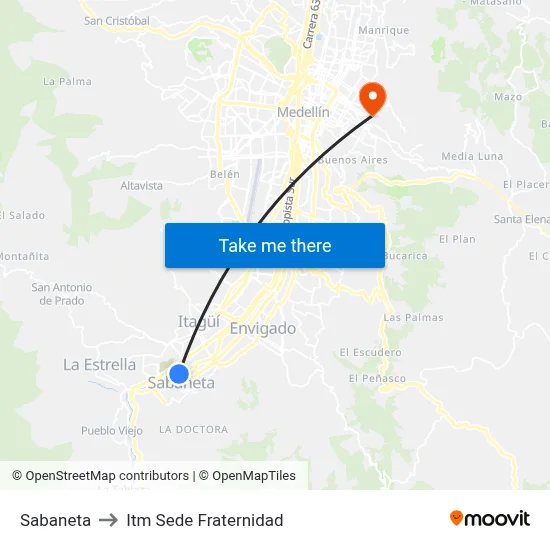 Sabaneta to Itm Sede Fraternidad map