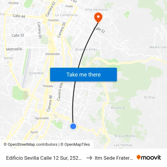 Edificio Sevilla Calle 12 Sur, 25265-25341 to Itm Sede Fraternidad map