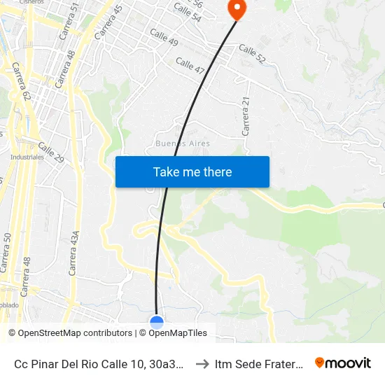 Cc Pinar Del Rio Calle 10, 30a37-30a97 to Itm Sede Fraternidad map