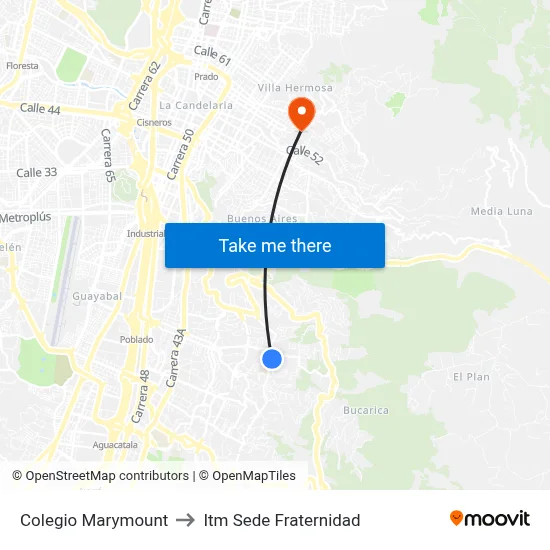 Colegio Marymount to Itm Sede Fraternidad map