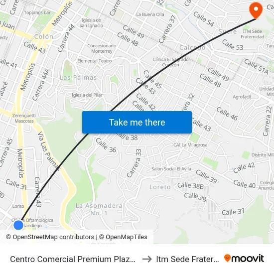 Centro Comercial Premium Plaza Calle 29 to Itm Sede Fraternidad map